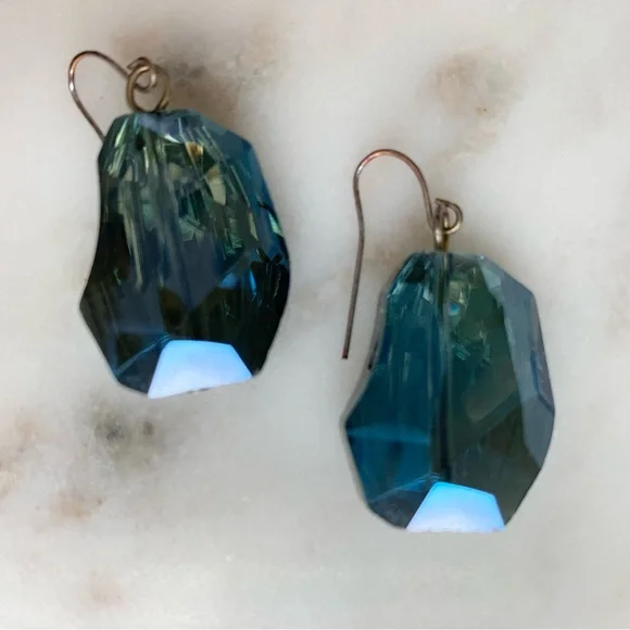 Ocean Blue Crystal Dangle Earrings - Picture 5 of 6